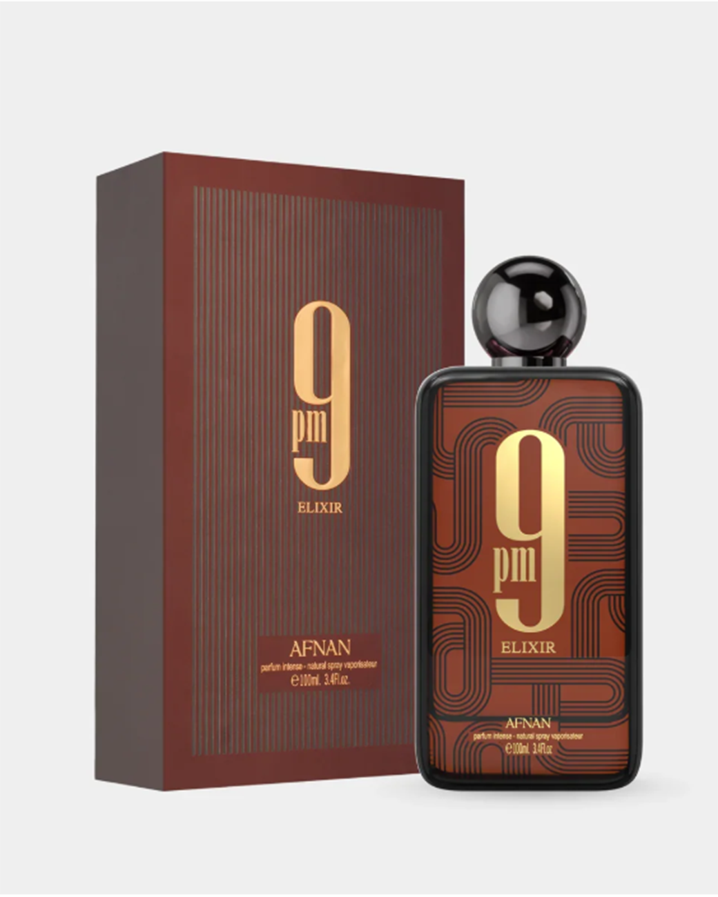 Afnan 9PM Elixir EDP bottle and box — standardized Veluxo product image