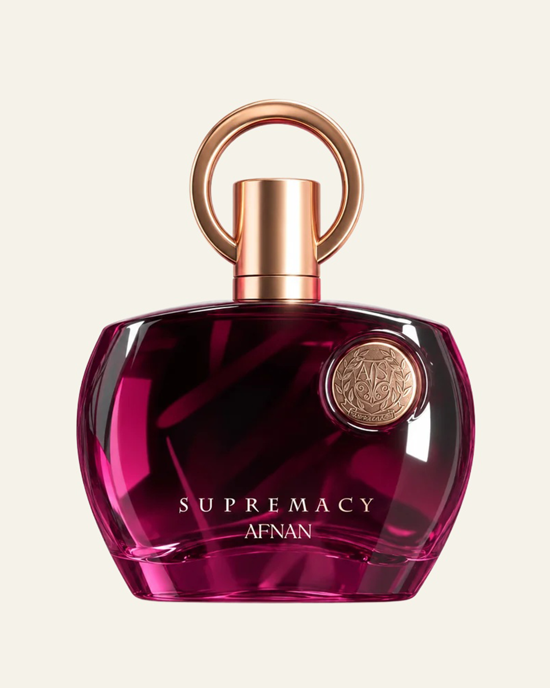 Afnan Supremacy Purple EDP Pour Femme bottle on Veluxo ivory background