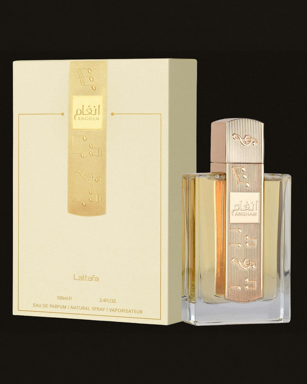 Lattafa Angham EDP bottle and box — luxury lifestyle image